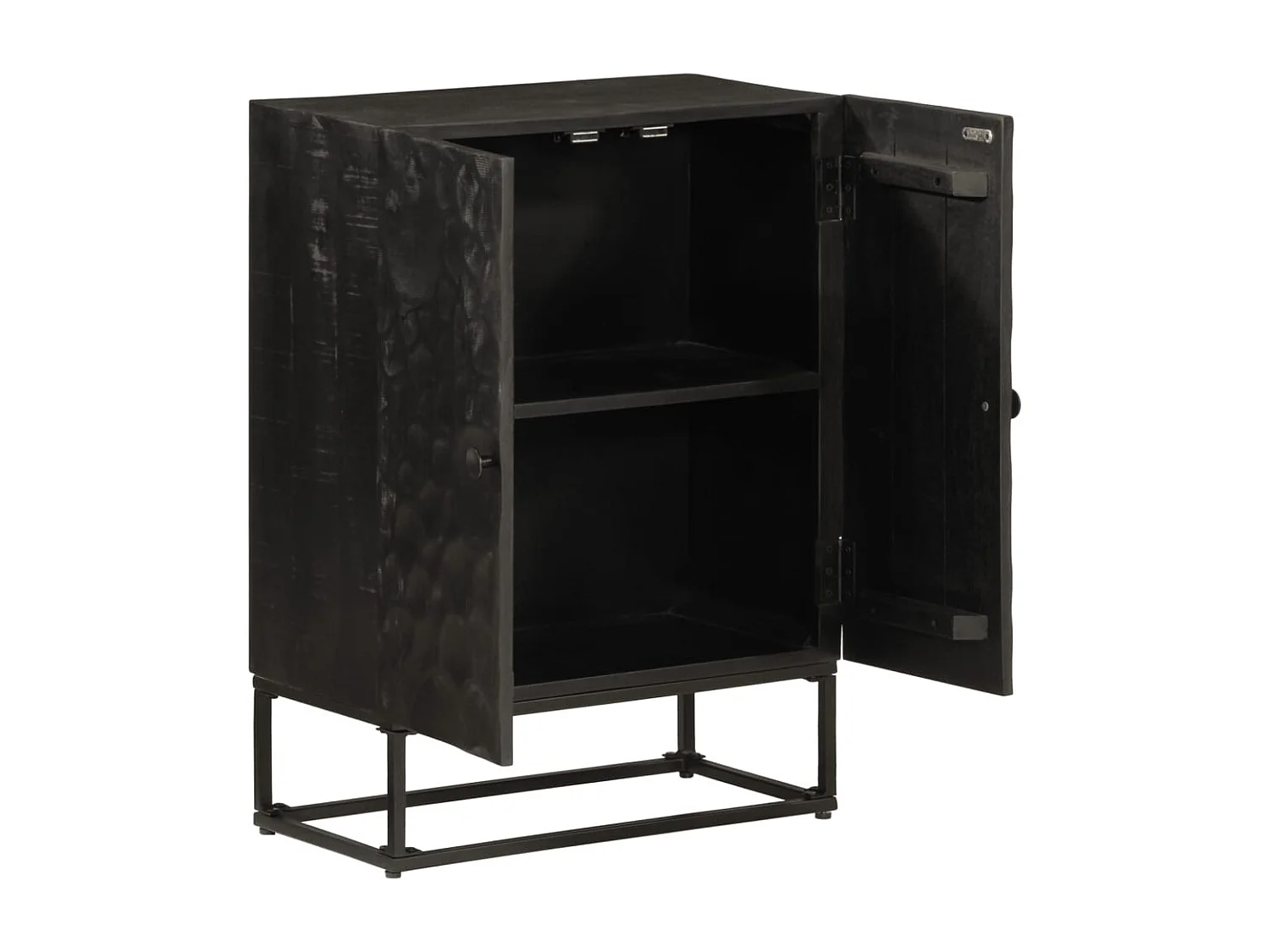 Buffet noir 55x30x76 cm bois massif de manguier et fer