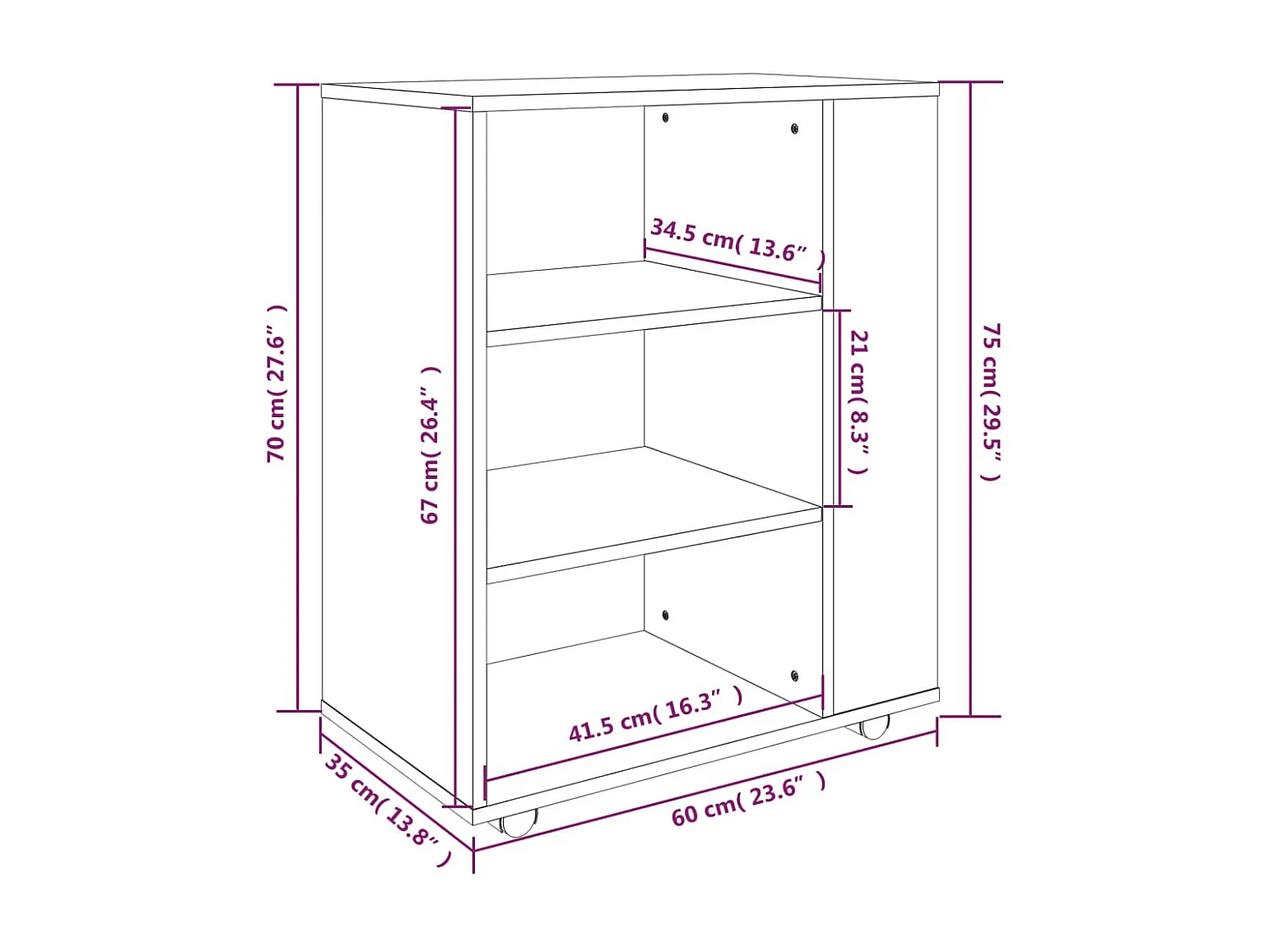 Rolkast 60x35x75 cm bewerkt hout bruin eikenkleur