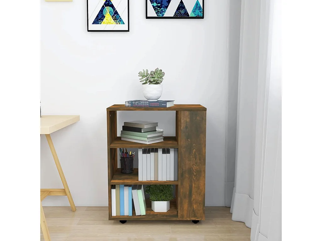 Rolkast 60x35x75 cm bewerkt hout gerookt eikenkleurig