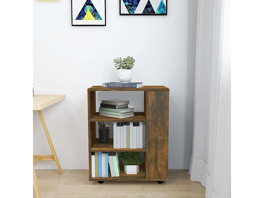 Armoire roulante Chêne fumé 60x35x75 cm Bois d'ingénierie