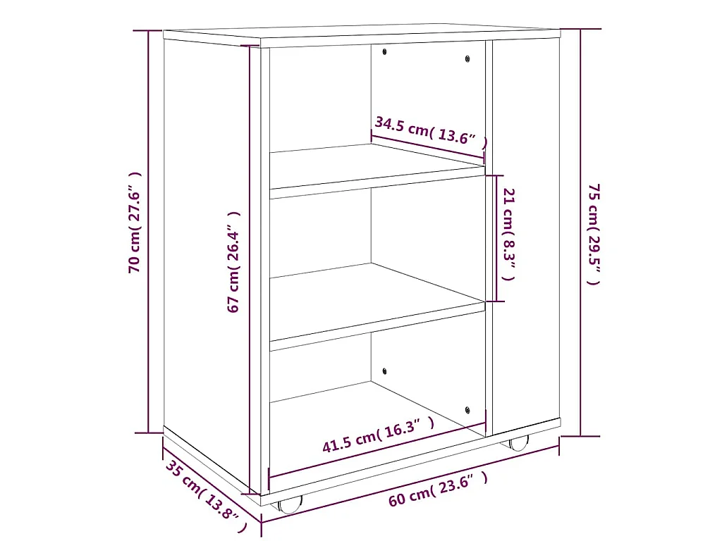 Armoire roulante Chêne fumé 60x35x75 cm Bois d'ingénierie