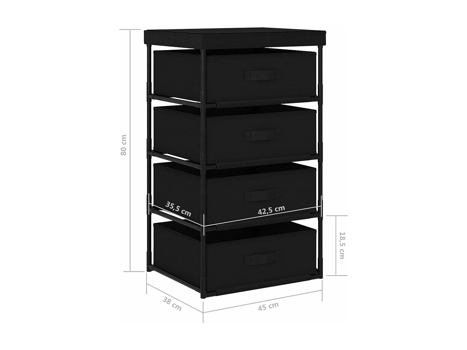 Aufbewahrungsregal mit 4 Stoffkörben Stahl Schwarz