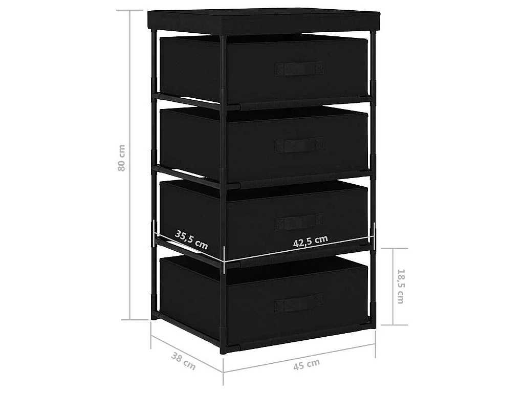 Étagère de rangement avec 4 paniers en tissu Acier Noir