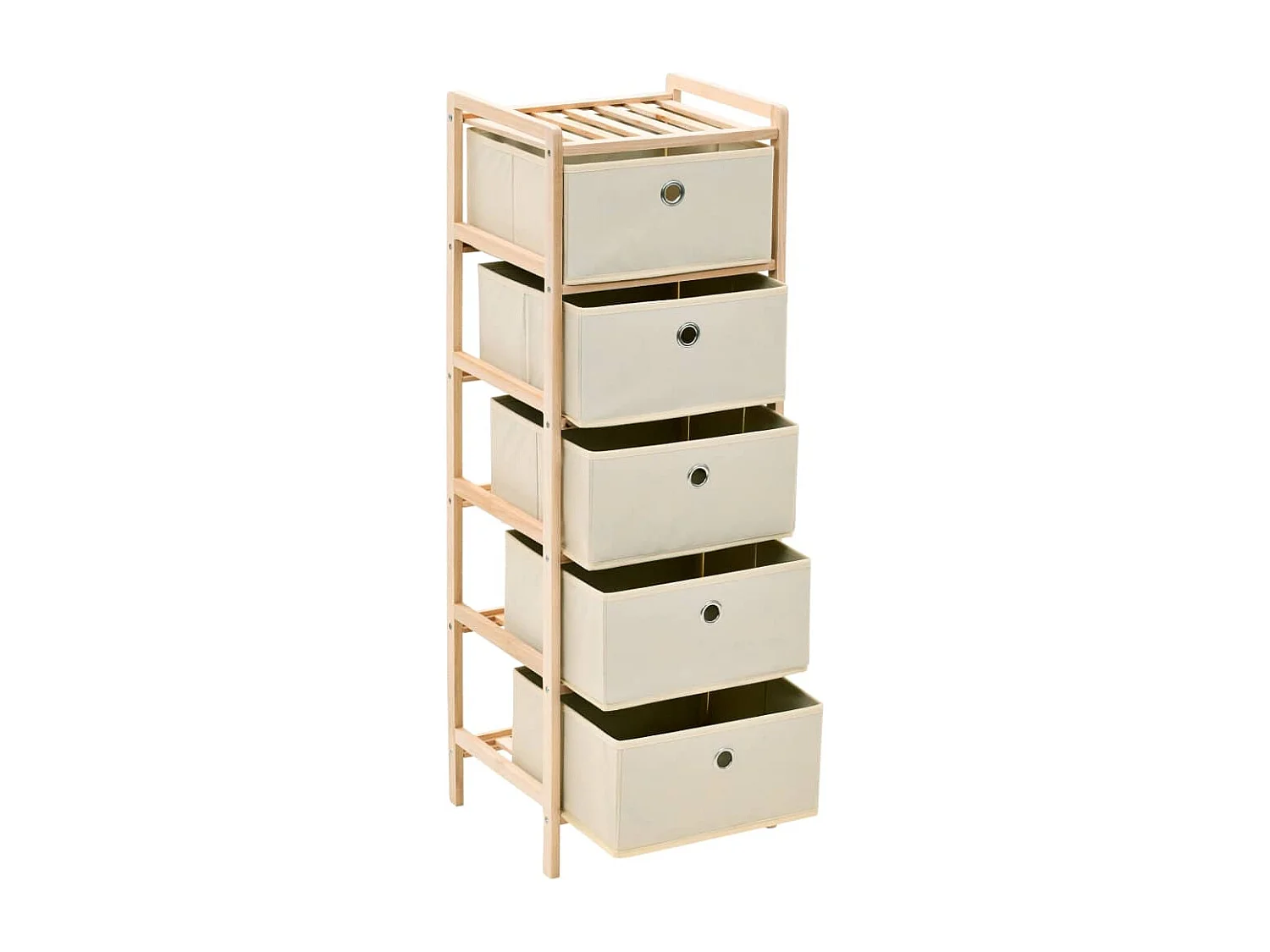 Étagère de rangement 5 paniers tissu bois de cèdre beige