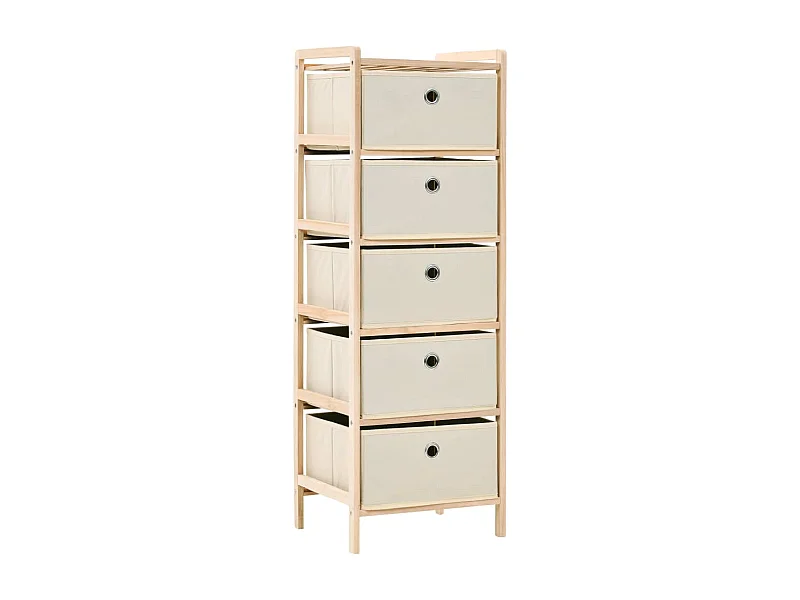 Étagère de rangement 5 paniers tissu bois de cèdre beige