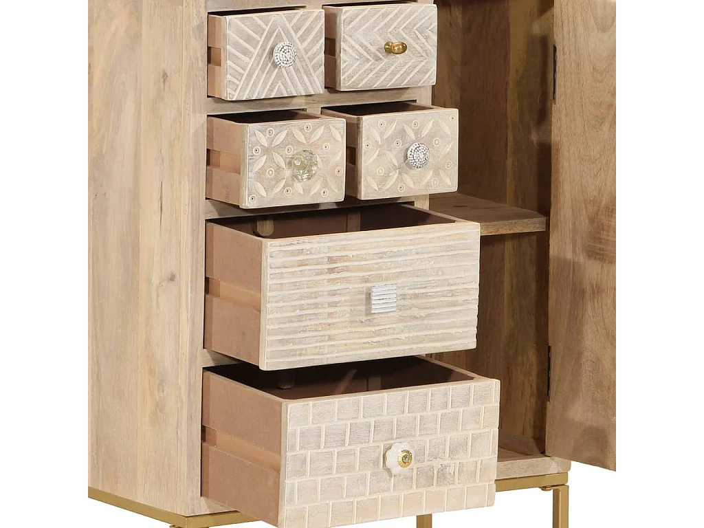 Buffet noir 55x30x76 cm bois massif de manguier et fer