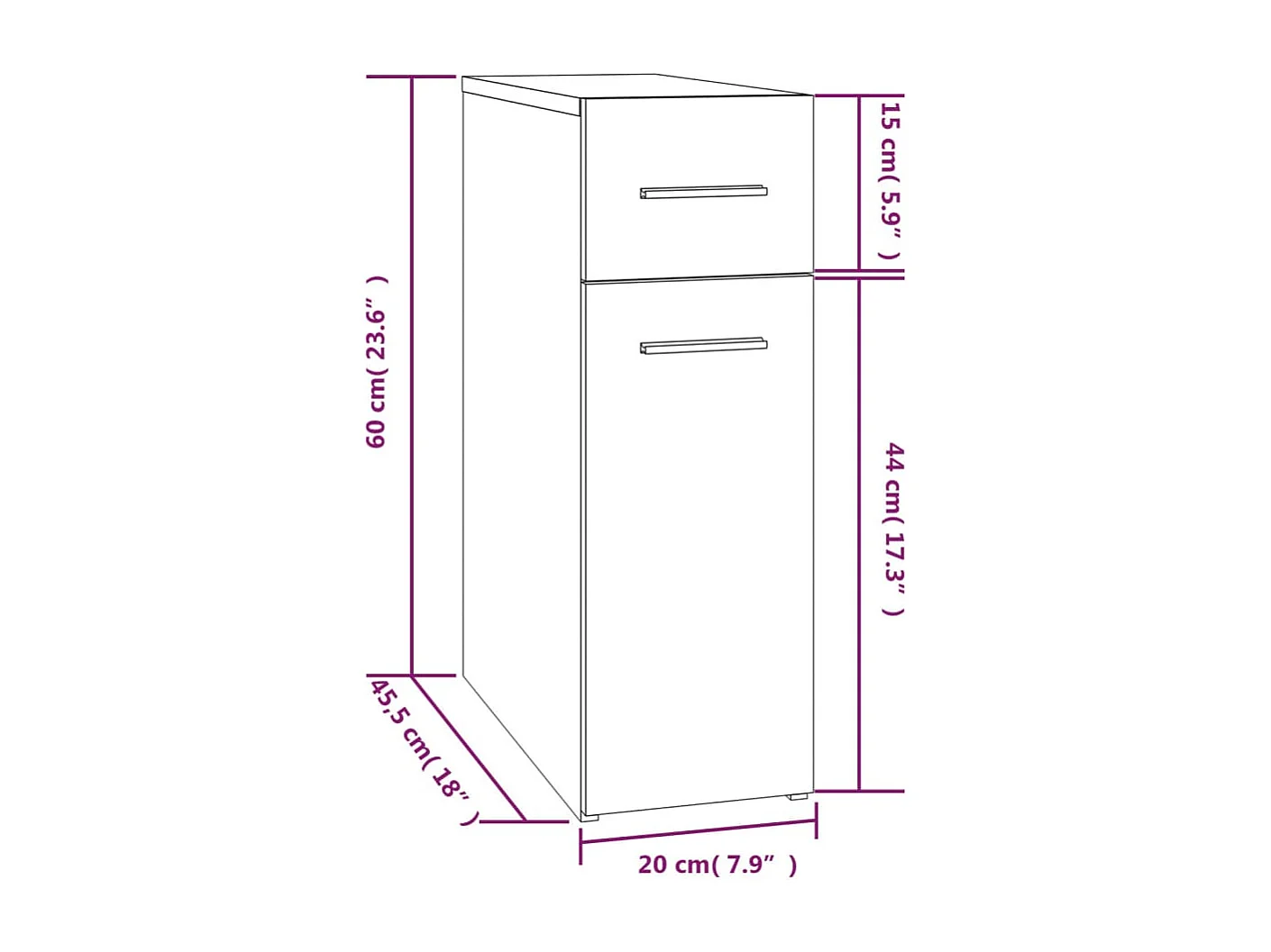 Apothekerskast 20x45,5x60 cm bewerkt hout grijs sonoma eiken