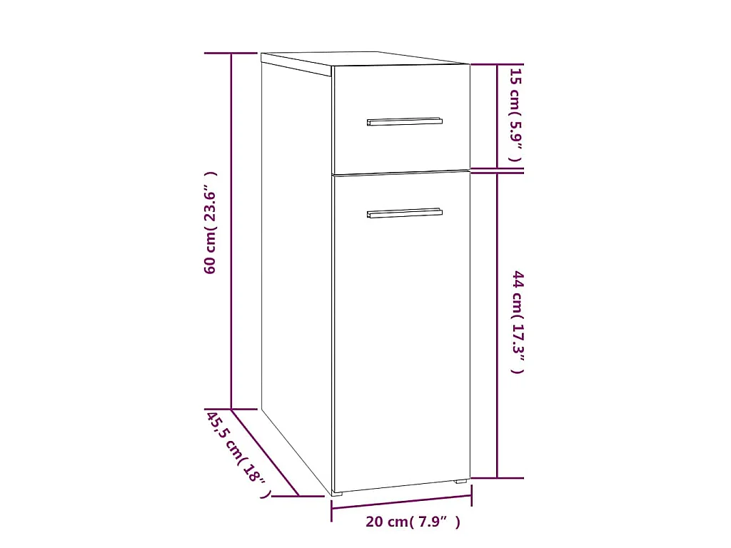 Apothekerskast 20x45,5x60 cm bewerkt hout grijs sonoma eiken