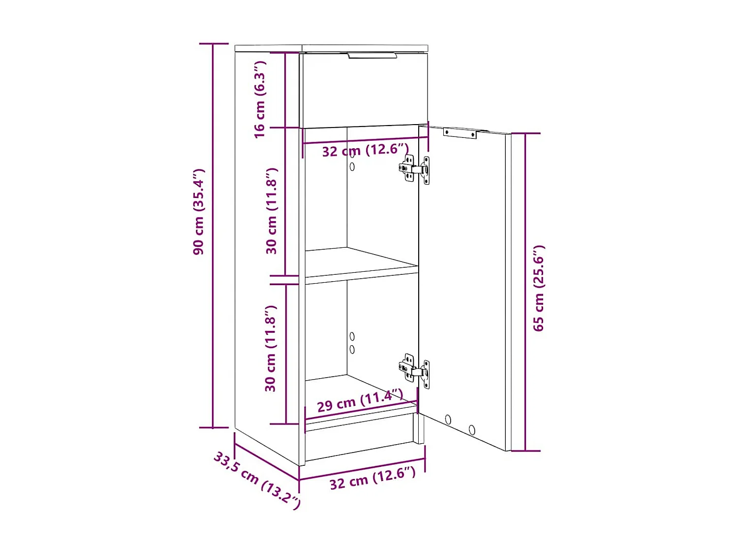 Armoire de salle de bain blanc 32x33,5x90 cm bois d'ingénierie