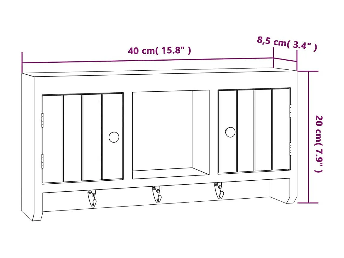 Armadietto per Chiavi Bianco 40x8,5x20 cm in Legno e Acciaio