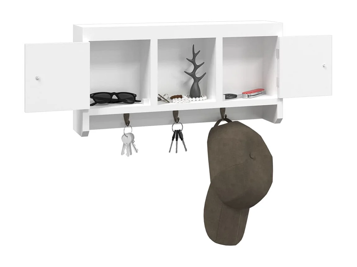 Armadietto per Chiavi Bianco 40x8,5x20 cm in Legno e Acciaio