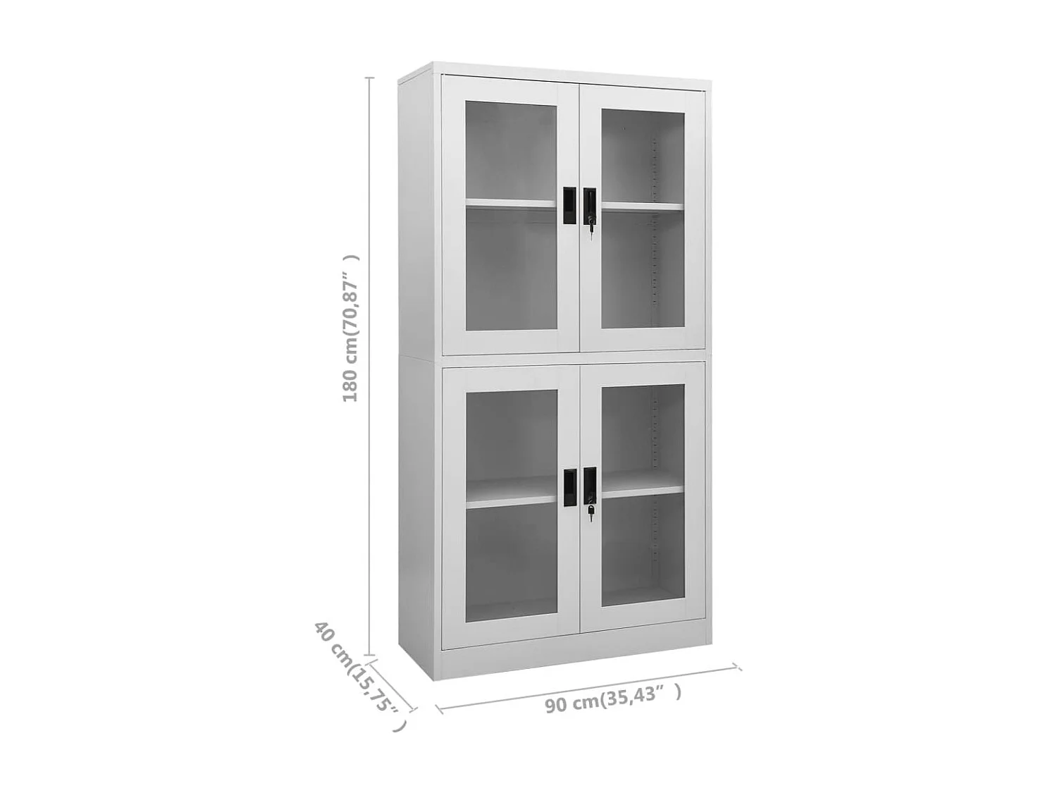 Kantoorkast 90x40x180 cm staal en gehard glas lichtgrijs