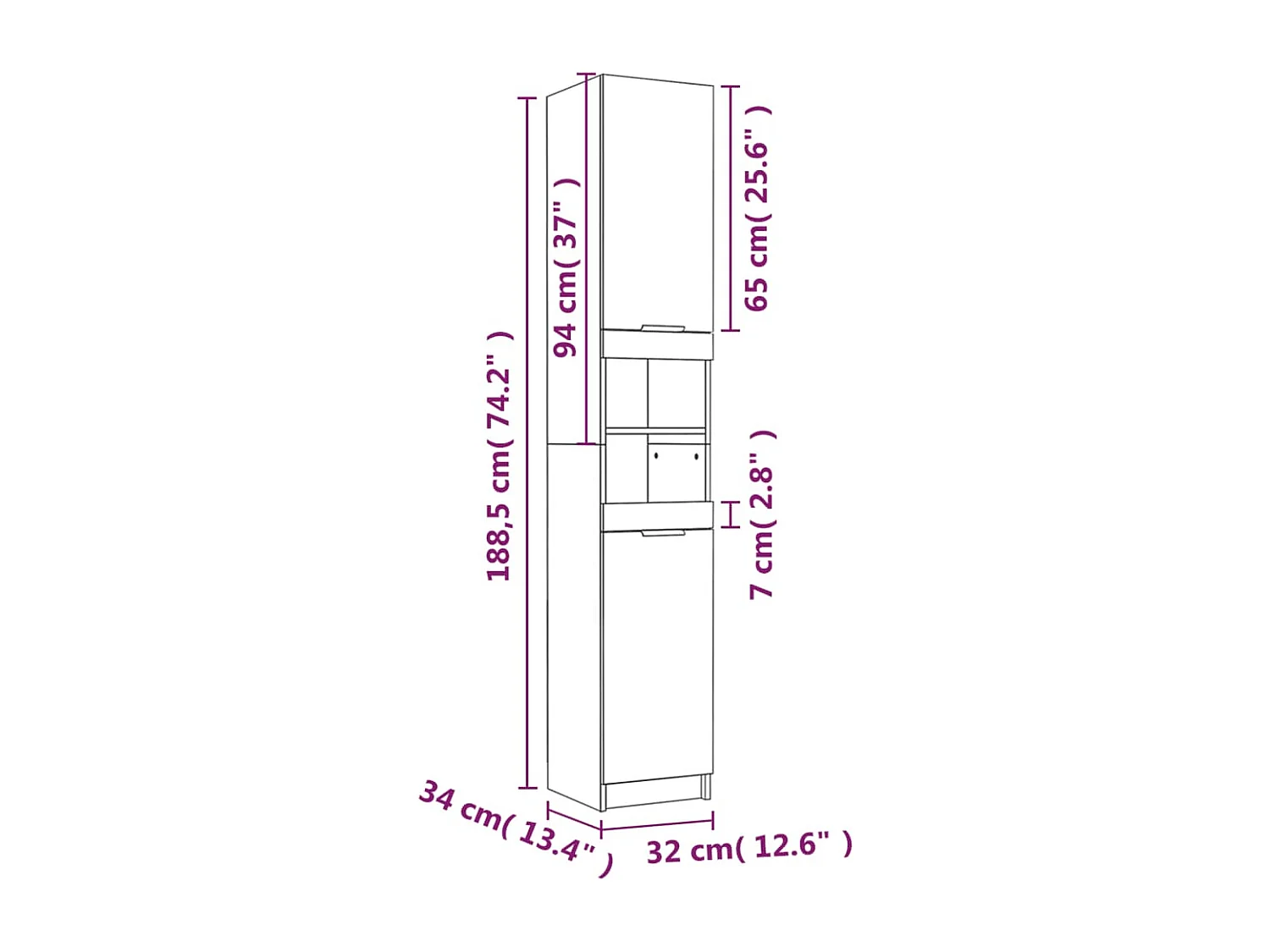 Badkamerkast 32x34x188,5 cm bewerkt hout wit