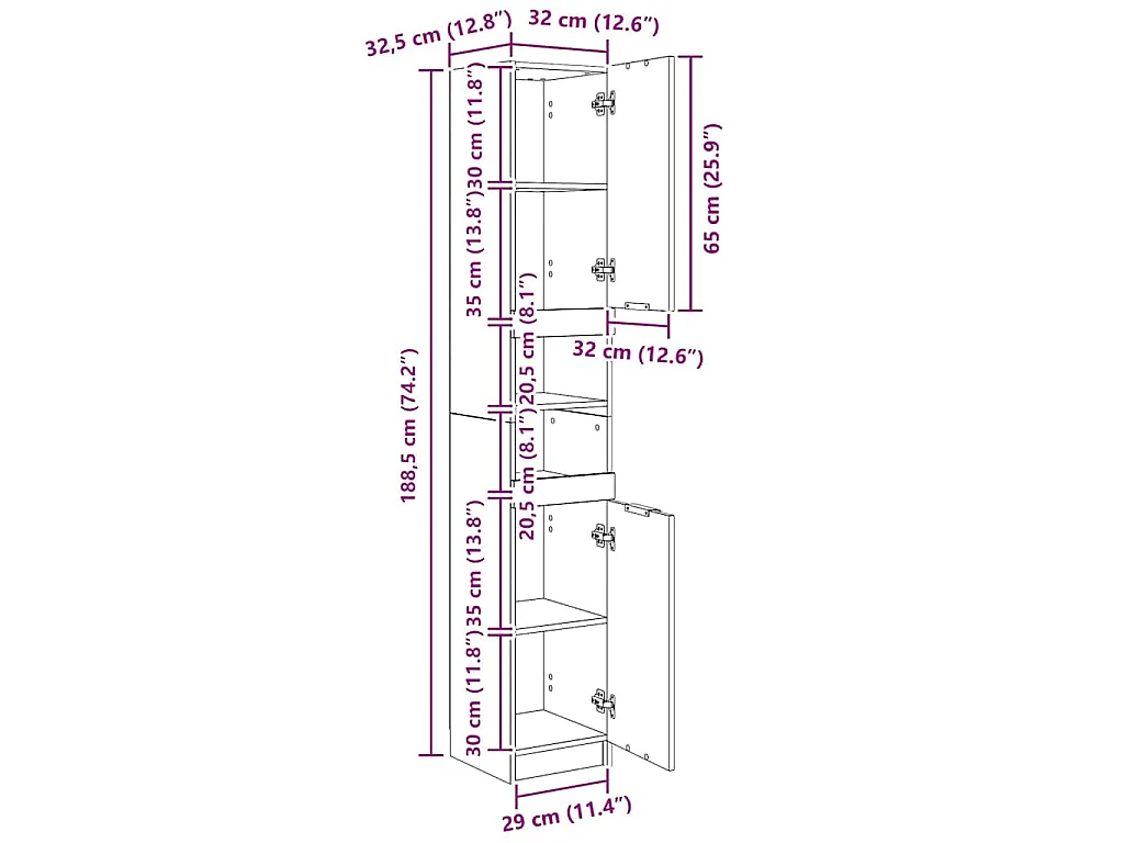 Armoire de salle de bain blanc 32x34x188,5 cm bois d'ingénierie