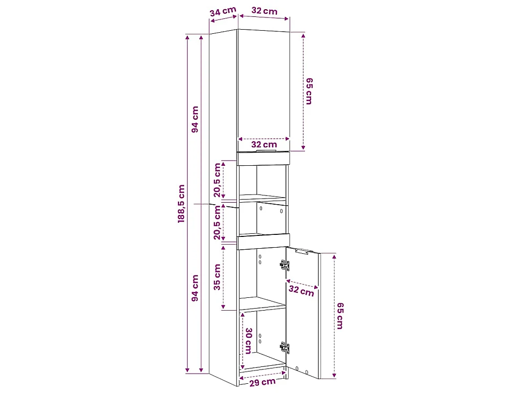 Armoire de salle de bain blanc 32x34x188,5 cm bois d'ingénierie