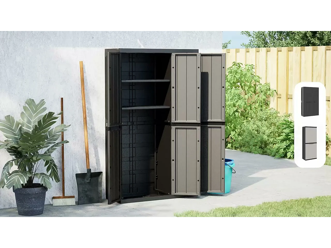 Gartenschrank Grau und Schwarz 65x37x165 cm PP