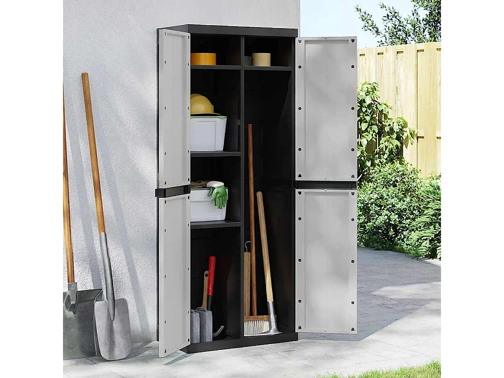 Móvel de arrumação para exterior 65x37x165 PP cinzento e preto