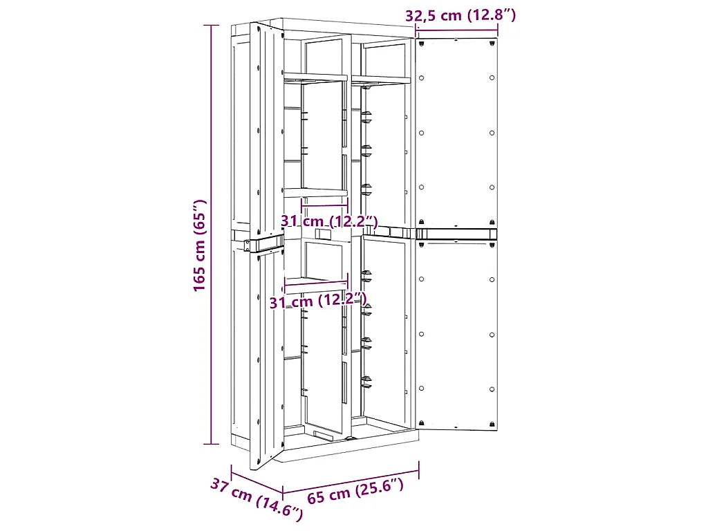 Móvel de arrumação para exterior 65x37x165 PP cinzento e preto