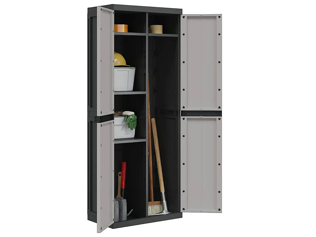 Móvel de arrumação para exterior 65x37x165 PP cinzento e preto