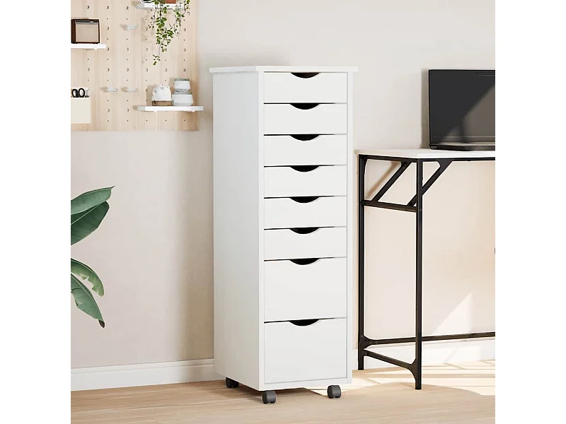 Armoire roulante avec tiroirs MOSS blanc bois de pin solide