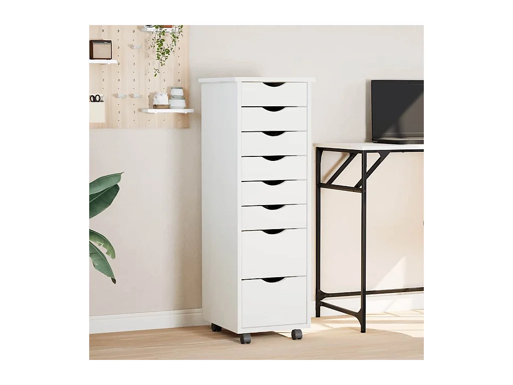 Armoire roulante avec tiroirs MOSS blanc bois de pin solide