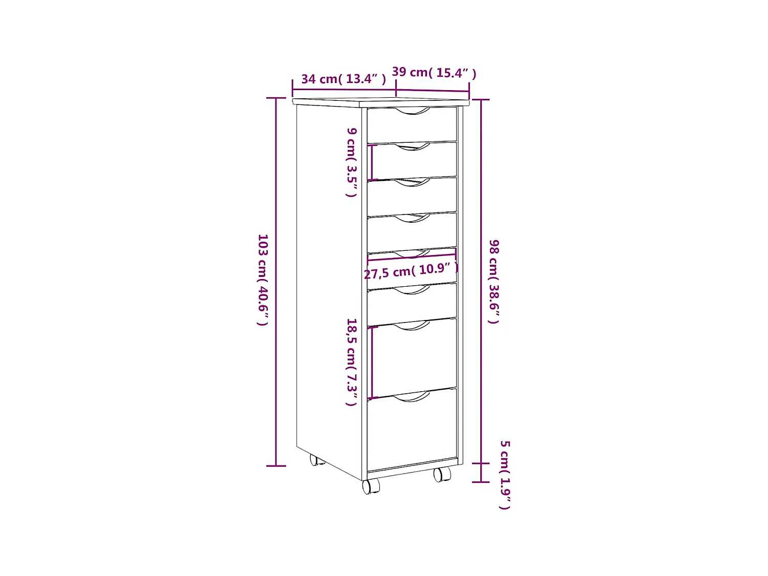 Armadietto Rotante con Cassetti MOSS Bianco Legno Massello Pino