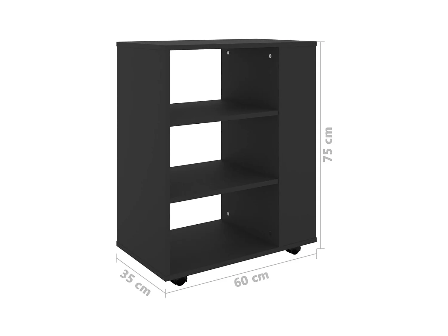 Rolkast 60x35x75 cm bewerkt hout zwart