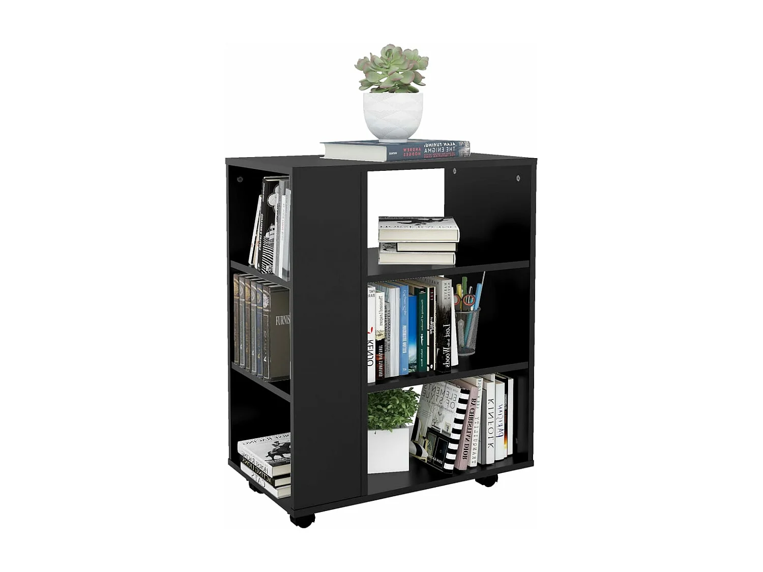 Armoire à roulettes Noir 60x35x75 cm Bois d’ingénierie