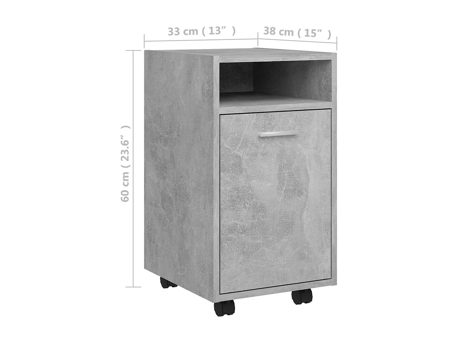 Armoire latérale et roues Gris béton 33x38x60cm Bois ingénierie