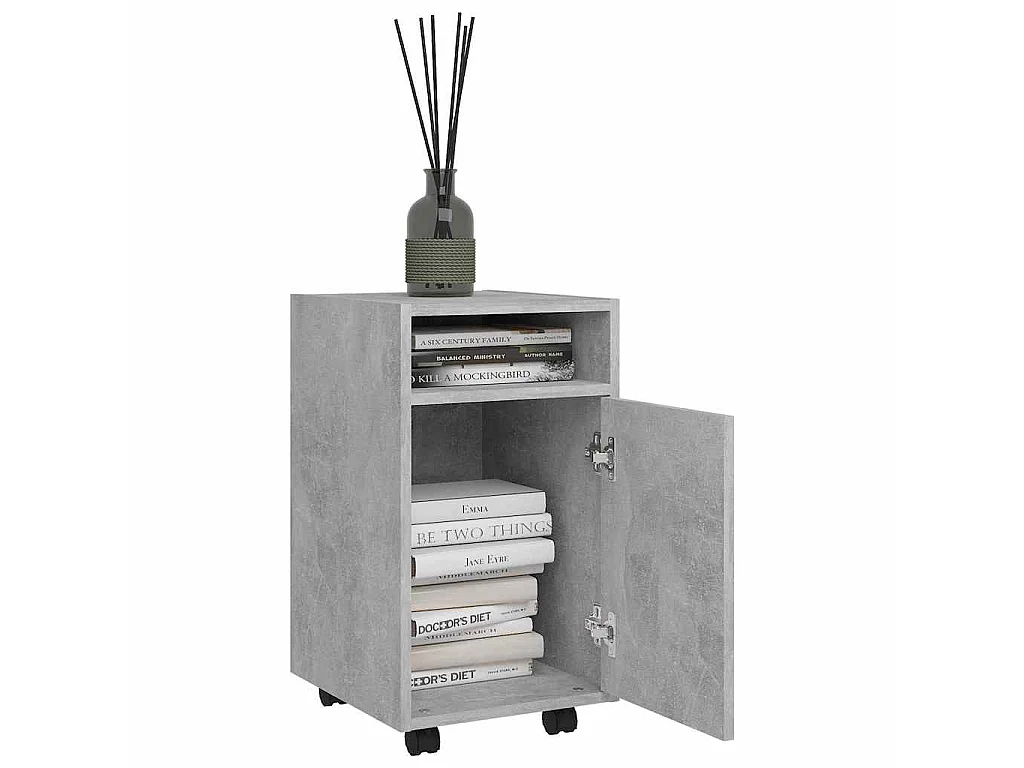 Bijzetkast met wielen 33x38x60 cm bewerkt hout betongrijs