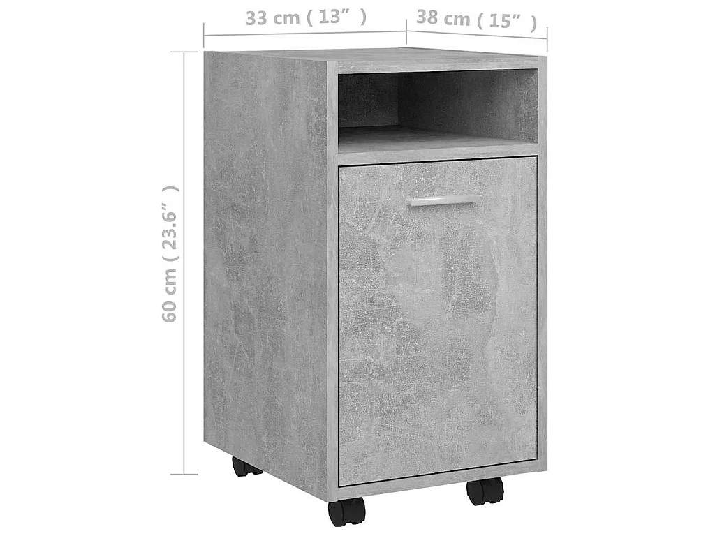 Bijzetkast met wielen 33x38x60 cm bewerkt hout betongrijs