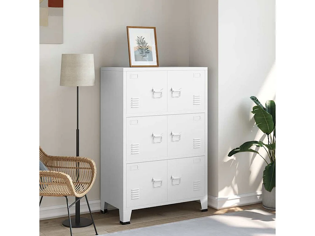 Coffre de rangement industriel Blanc 75x40x115 cm Métal