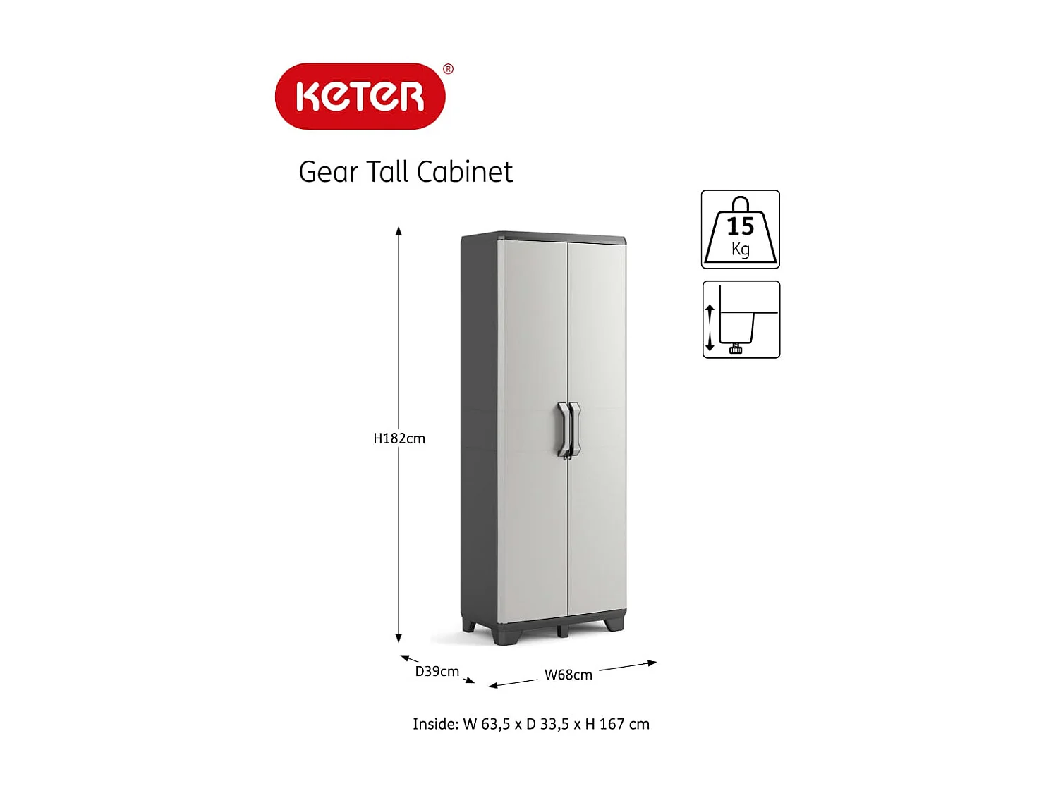 Opbergkast met schappen Gear 182 cm zwart en grijs