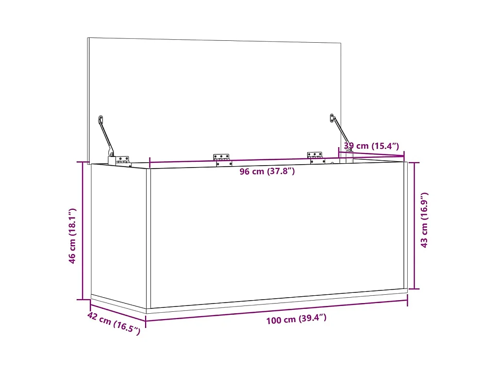 Boîte de rangement chêne sonoma 100x42x46 cm bois d'ingénierie
