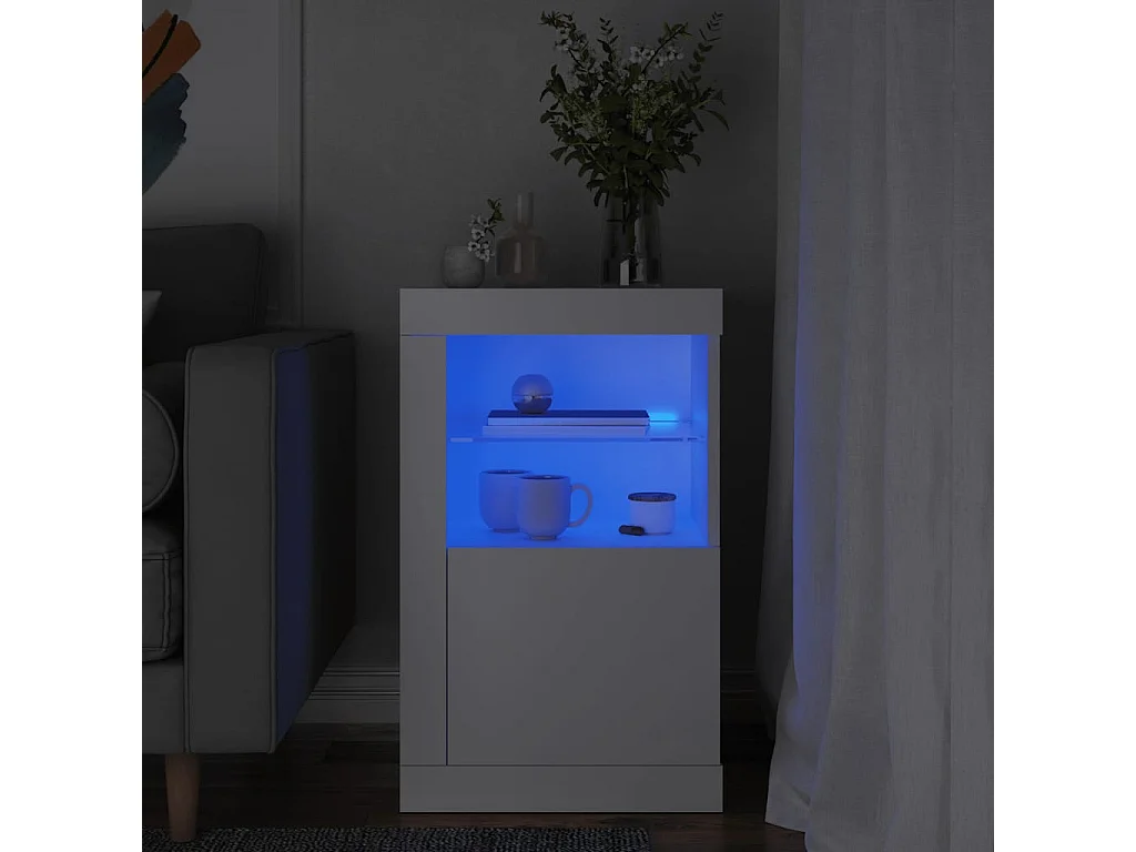 Beistellschrank mit LED-Leuchten Weiß Holzwerkstoff