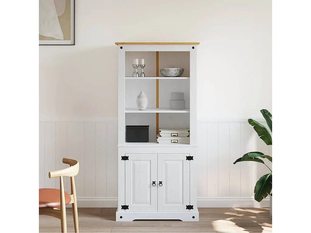 Aparador Corona Range de pino mexicano blanco 80x40x170 cm