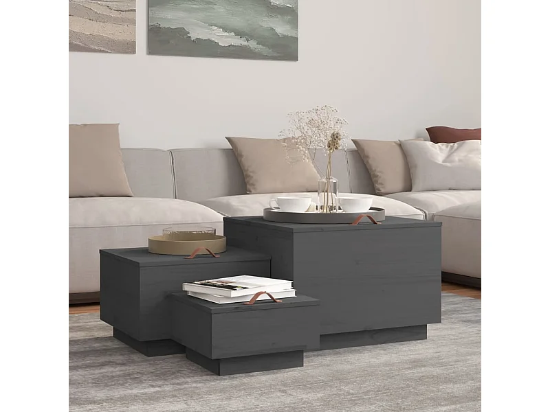 Aufbewahrungsboxen mit Deckeln 3 Stk. Grau Massivholz Kiefer