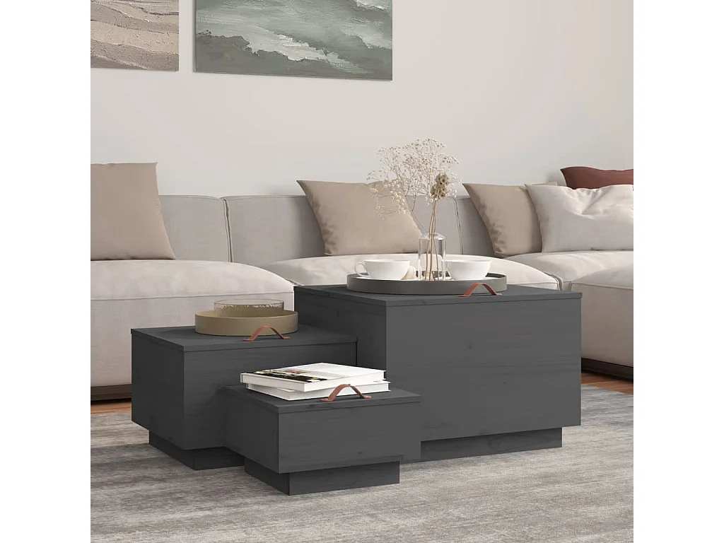Aufbewahrungsboxen mit Deckeln 3 Stk. Grau Massivholz Kiefer