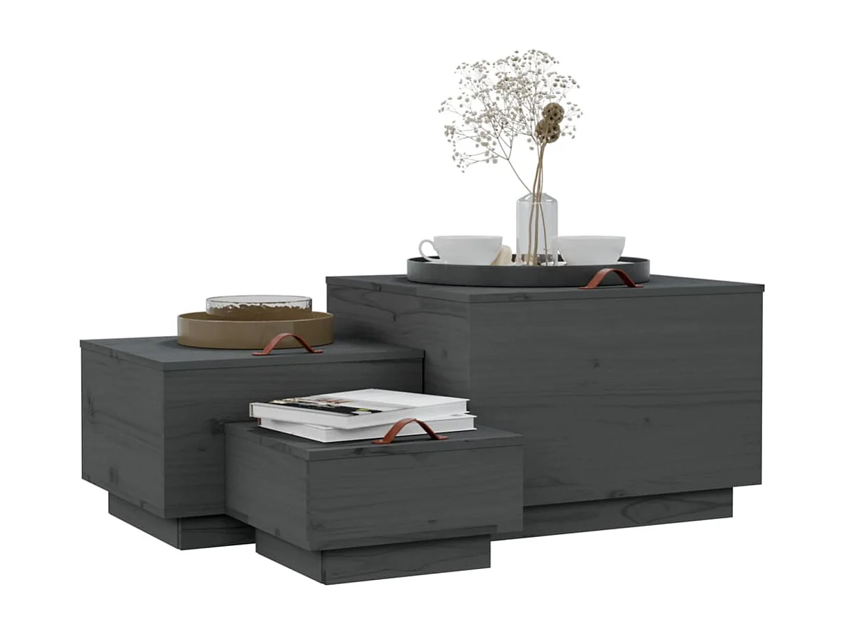 Aufbewahrungsboxen mit Deckeln 3 Stk. Grau Massivholz Kiefer