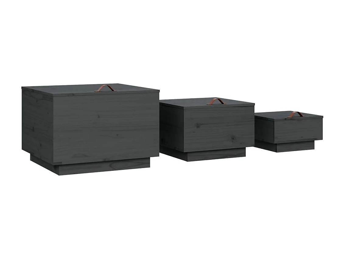 Aufbewahrungsboxen mit Deckeln 3 Stk. Grau Massivholz Kiefer