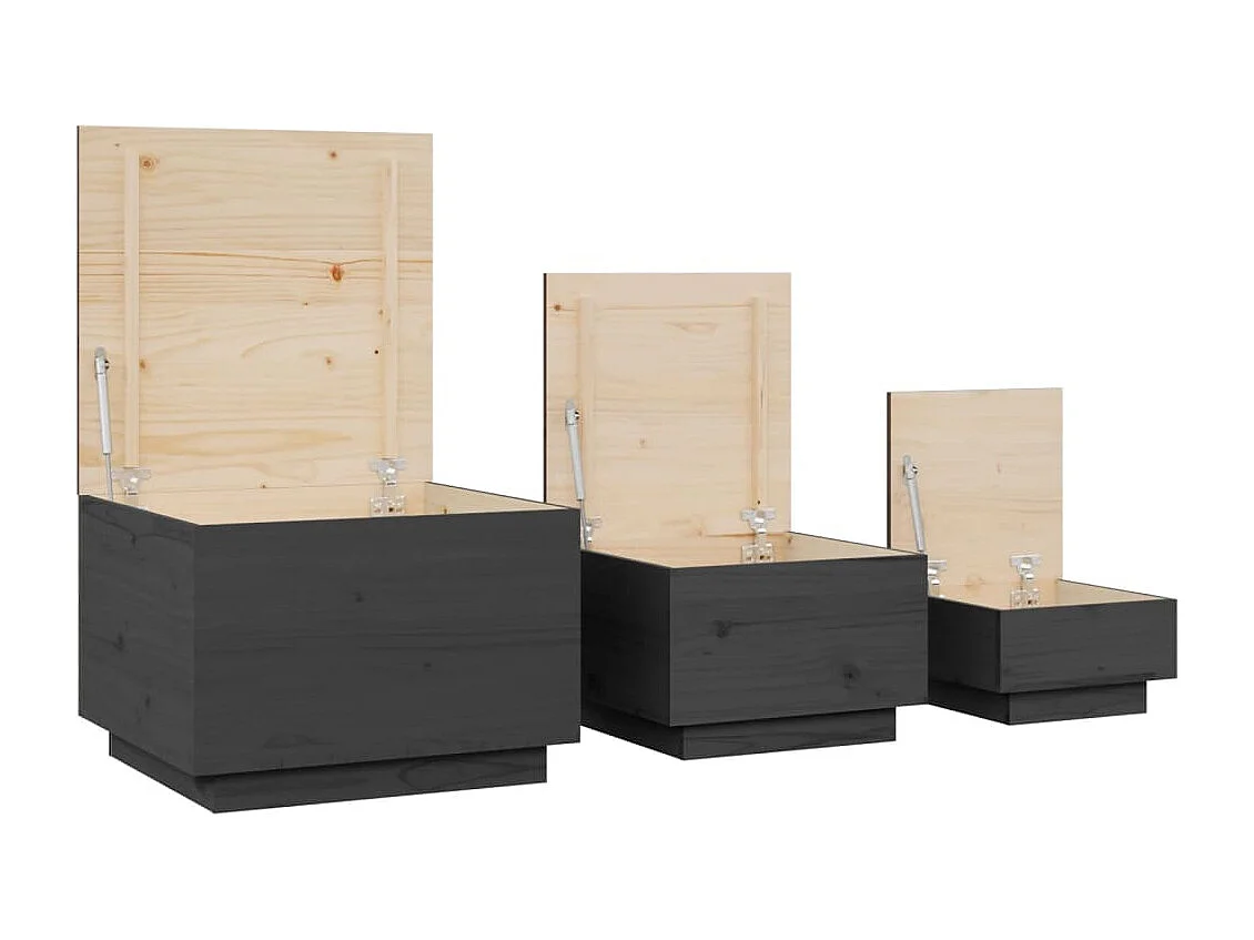Aufbewahrungsboxen mit Deckeln 3 Stk. Grau Massivholz Kiefer