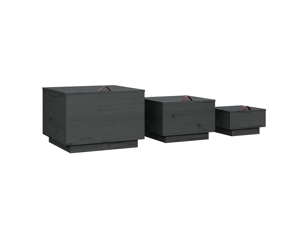 Boîtes de rangement et couvercles 3 pcs Gris Bois massif de pin