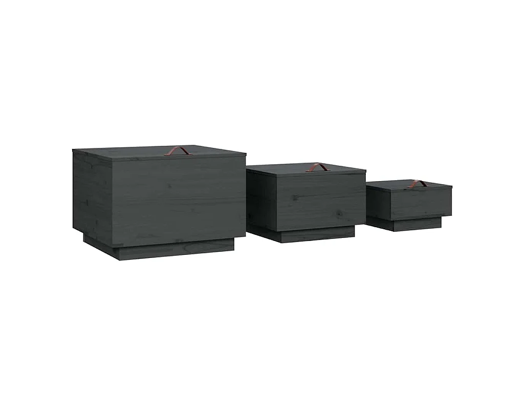 Cajas de almacenaje con tapa 3 pzas madera maciza pino gris