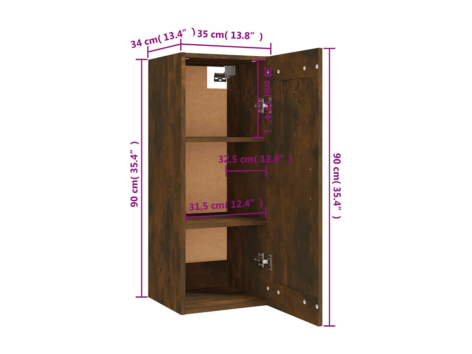 Armoire suspendue Chêne fumé 35x34x90 cm Bois d'ingénierie