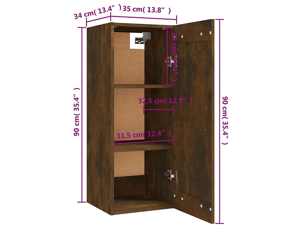 Armoire suspendue Chêne fumé 35x34x90 cm Bois d'ingénierie