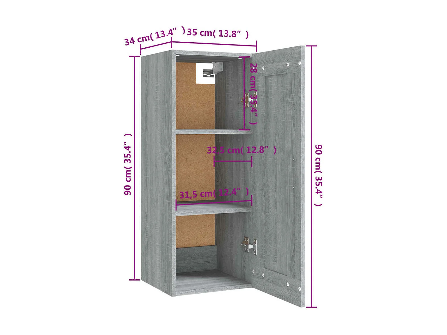Armoire suspendue Sonoma gris 35x34x90 cm Bois d'ingénierie