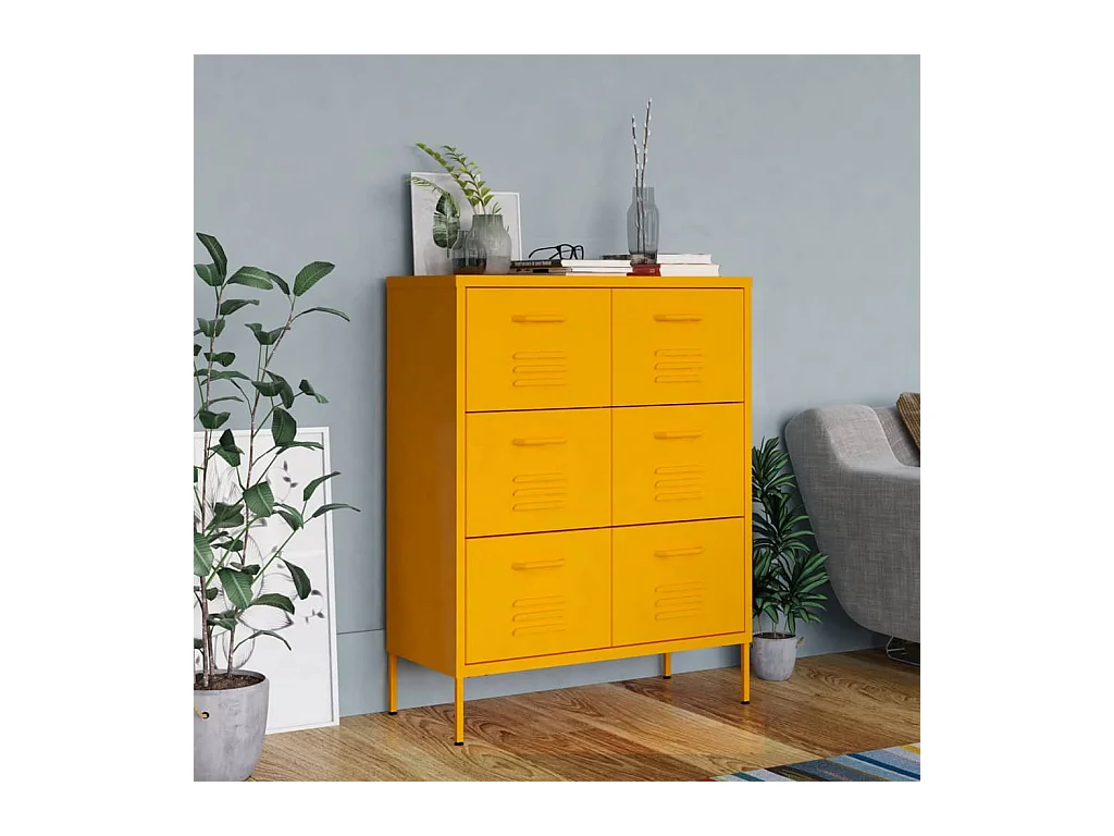 Armoire à tiroirs Jaune moutarde 80x35x101,5 cm Acier