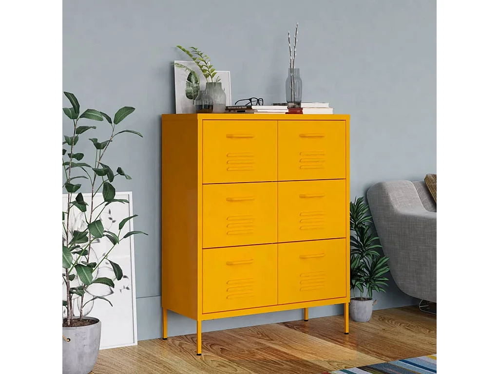 Armoire à tiroirs Jaune moutarde 80x35x101,5 cm Acier
