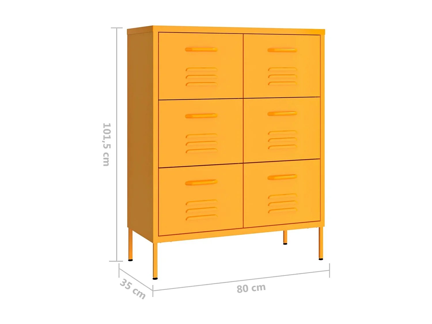 Armoire à tiroirs Jaune moutarde 80x35x101,5 cm Acier