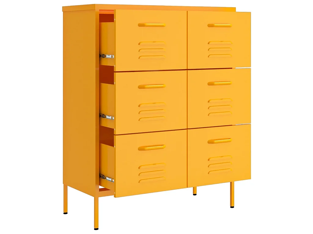 Armoire à tiroirs Jaune moutarde 80x35x101,5 cm Acier